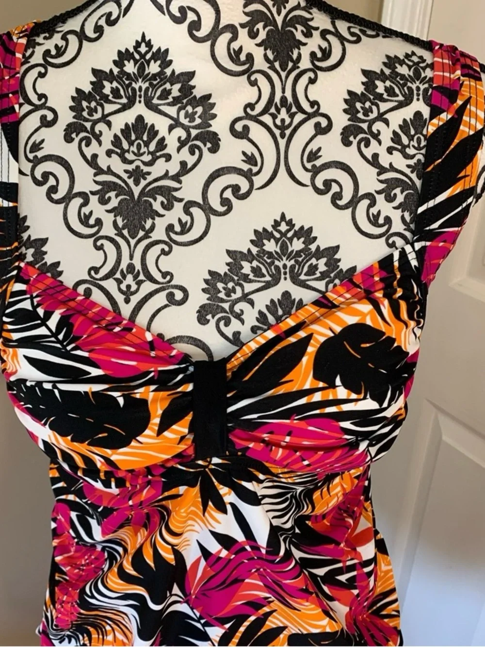 Tropical Print Tank Dress in Pink & Orange